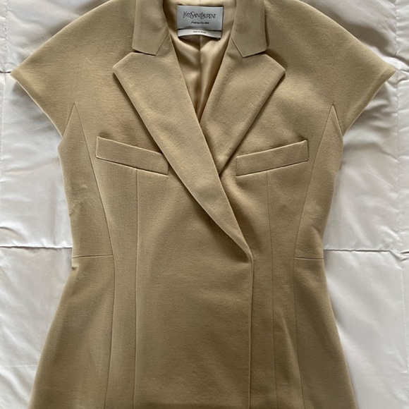 Yves St. Laurent Camel/Beige Cap Sleeve Knit Wrap Jacket - Picture 8 of 9